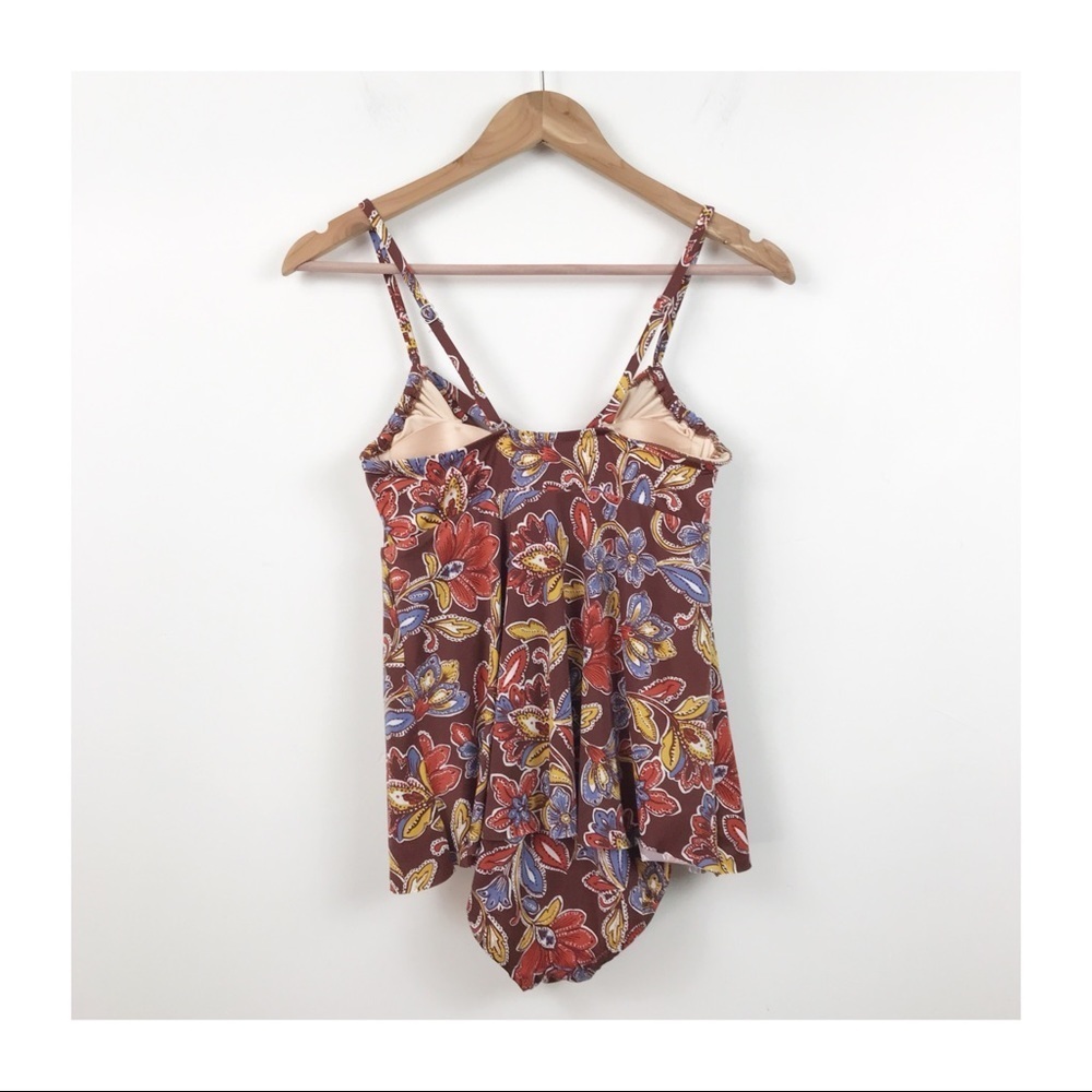 Garnet Hill Brown Floral Tankini One Piece Swimsuit Size 2 - Picture 2 of 9